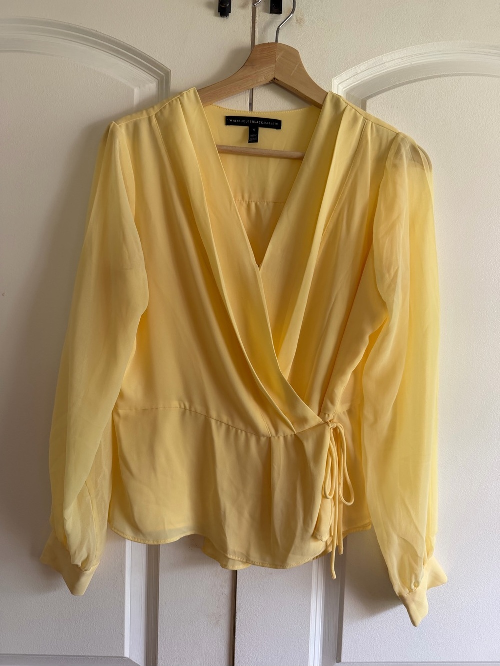 White House Black Market Yellow Wrap Blouse with Side Tie